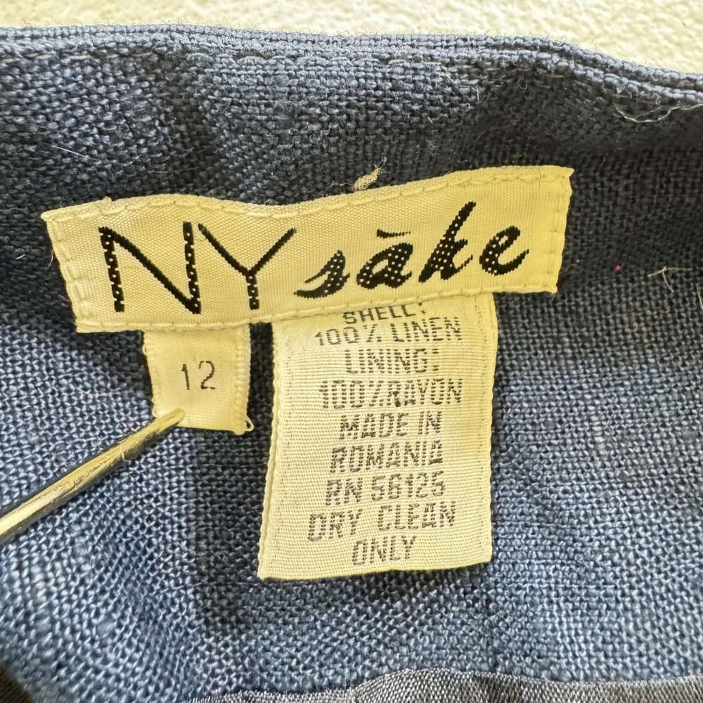 Y2K NY Sake Navy sailor Linen Double Breasted V‎ Neck Sheath Dress Size 12 - Picture 2 of 10